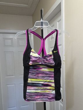 Nike Striped Racerback Tank with Pink Trim